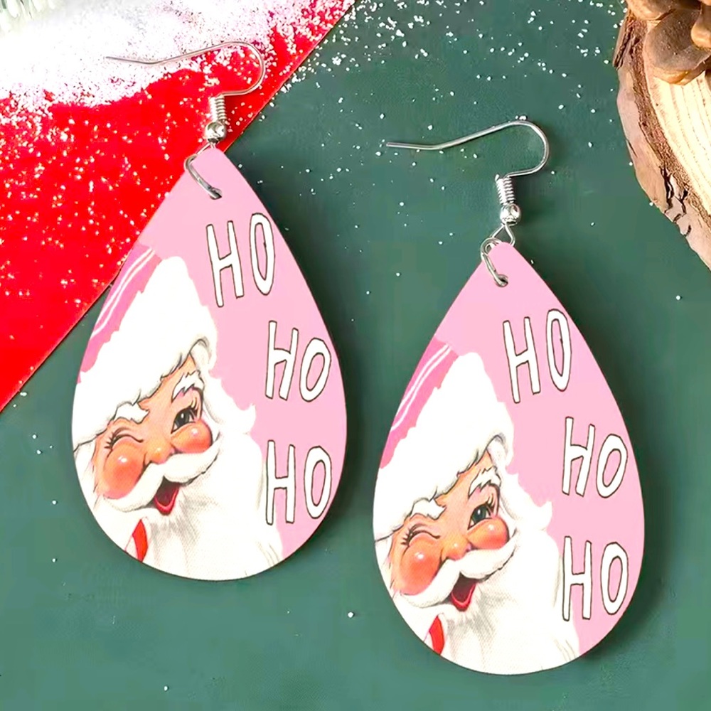 NWT Pink Christmas Santa Faux Leather Earrings Ho Ho Ho Pinkmas Double Sided